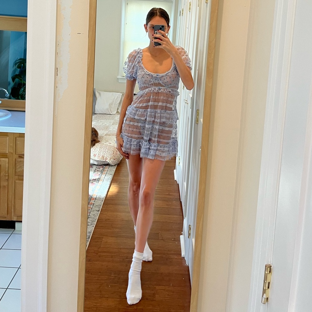 For Love and Lemons Harper ruffle slip dress size small